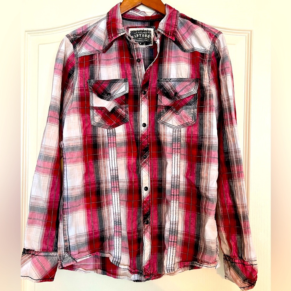 BKE plaid snap button down